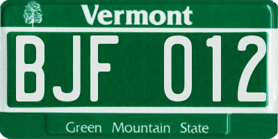 VT license plate BJF012