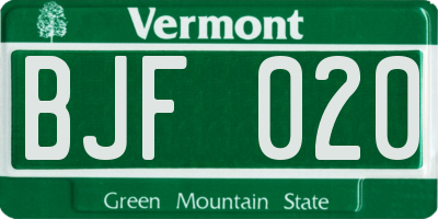 VT license plate BJF020