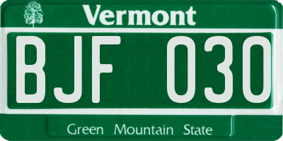 VT license plate BJF030