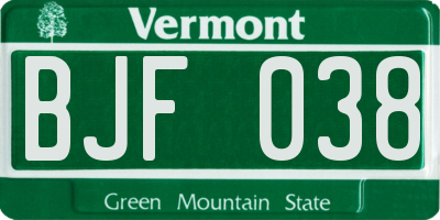 VT license plate BJF038