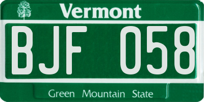 VT license plate BJF058