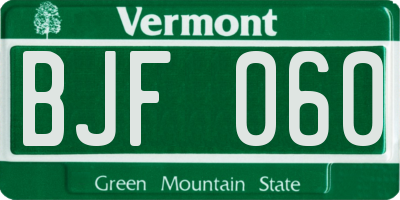VT license plate BJF060