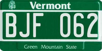 VT license plate BJF062