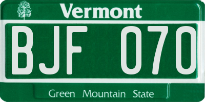 VT license plate BJF070