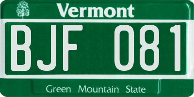 VT license plate BJF081