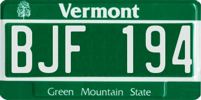 VT license plate BJF194