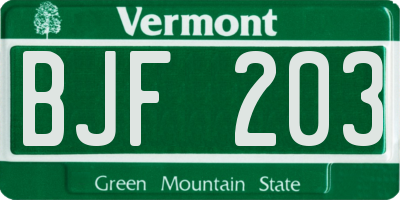 VT license plate BJF203
