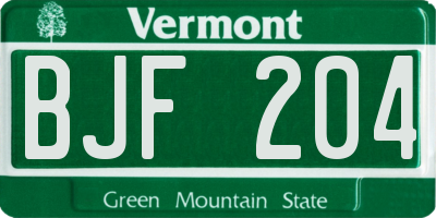 VT license plate BJF204