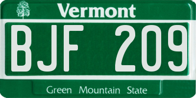VT license plate BJF209