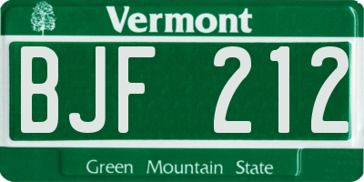 VT license plate BJF212