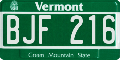 VT license plate BJF216