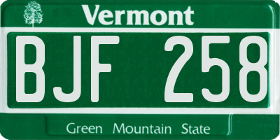 VT license plate BJF258
