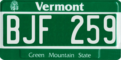 VT license plate BJF259