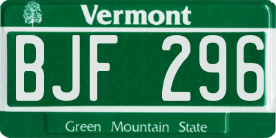 VT license plate BJF296