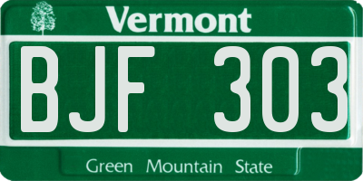 VT license plate BJF303