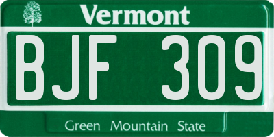 VT license plate BJF309