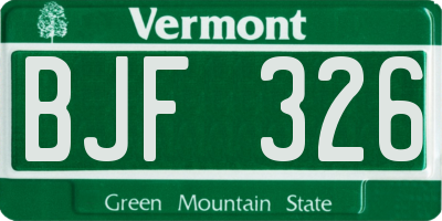 VT license plate BJF326