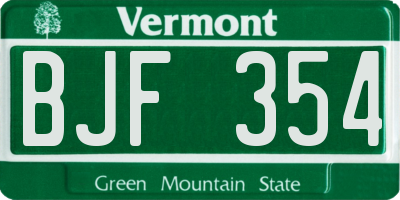 VT license plate BJF354
