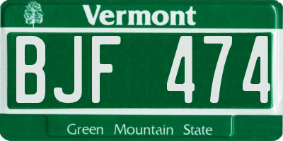 VT license plate BJF474