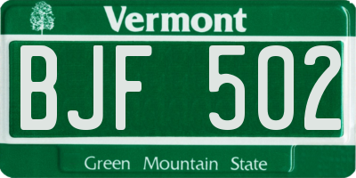 VT license plate BJF502
