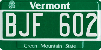 VT license plate BJF602