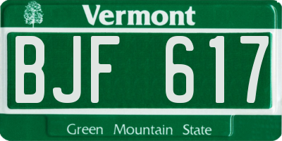 VT license plate BJF617
