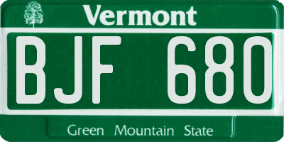 VT license plate BJF680