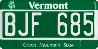 VT license plate BJF685