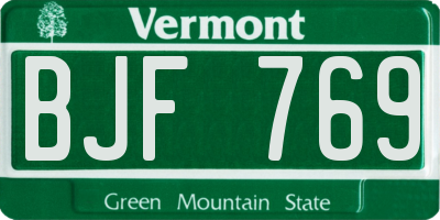 VT license plate BJF769