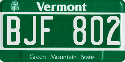 VT license plate BJF802
