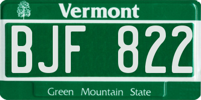 VT license plate BJF822