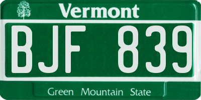 VT license plate BJF839