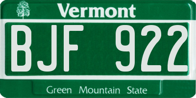 VT license plate BJF922