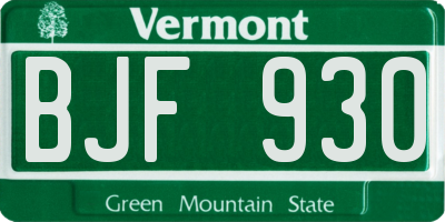 VT license plate BJF930