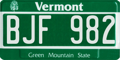 VT license plate BJF982