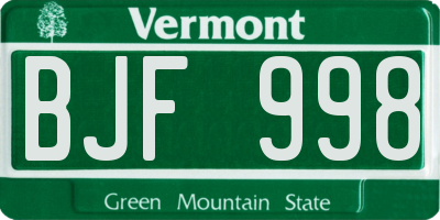 VT license plate BJF998
