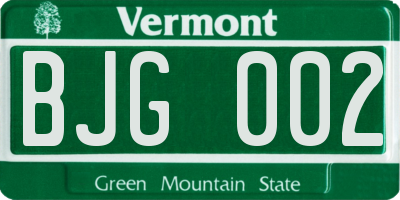 VT license plate BJG002