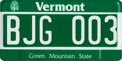 VT license plate BJG003