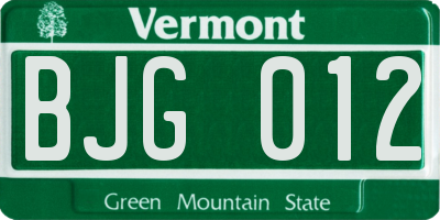 VT license plate BJG012