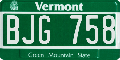 VT license plate BJG758