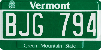 VT license plate BJG794