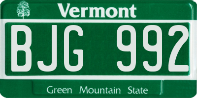 VT license plate BJG992