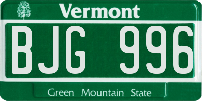 VT license plate BJG996
