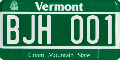 VT license plate BJH001