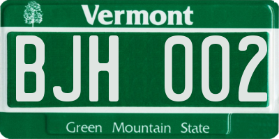VT license plate BJH002