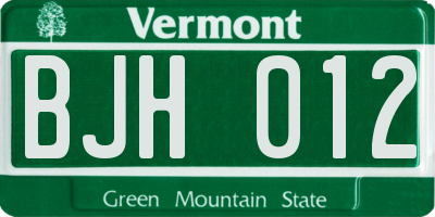 VT license plate BJH012