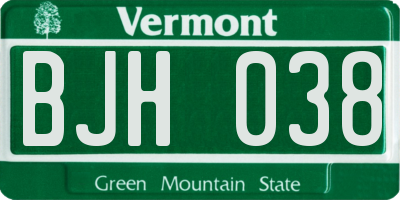 VT license plate BJH038
