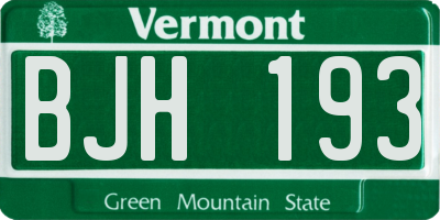 VT license plate BJH193