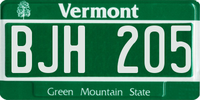 VT license plate BJH205