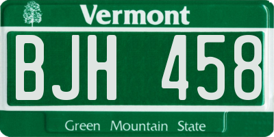 VT license plate BJH458